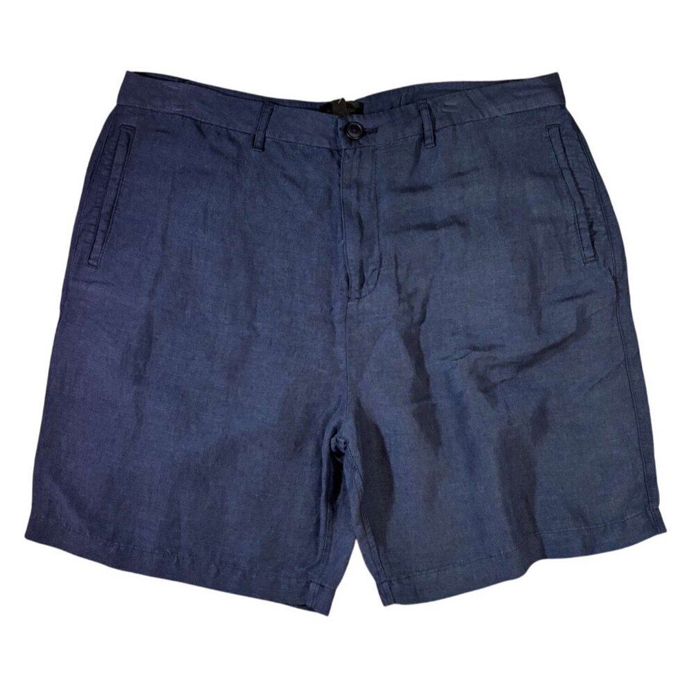 Magaschoni Mens Navy Blue Linen Blend Shorts Lightweight Button Closure Size 36
